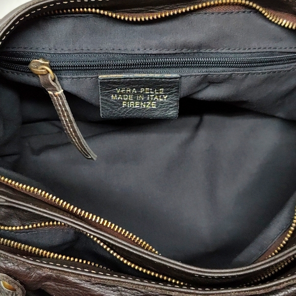 Vera Pelle Firenze Brown Leather double zipper Shoulderbag/ Tote - Picture 11 of 15
